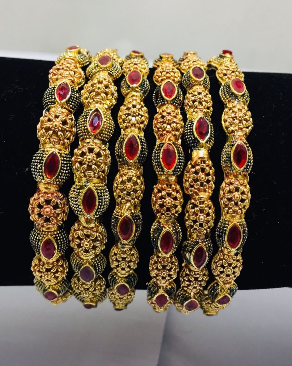 Bangles in Antique Finish with Ruby Colour Stones