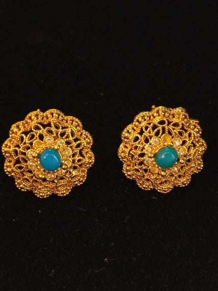 Ear Studs Casual Gold Look Turquoise