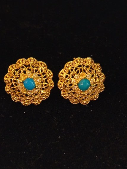 Ear Studs Casual Gold Look Turquoise