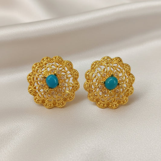 Ear Studs Casual Gold Look Turquoise