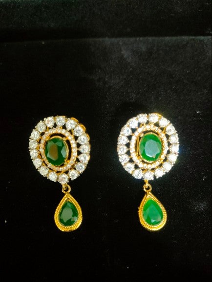 Earstuds in Emerald shade with CZ Zircons