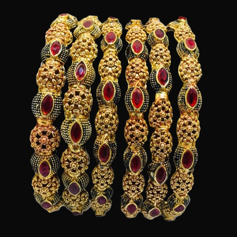Bangles in Antique Finish with Ruby Colour Stones