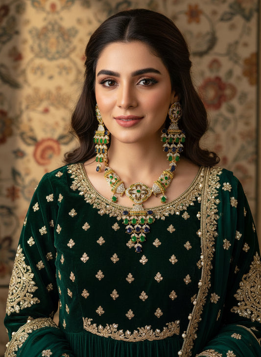 Chokar Green & Blue Necklace