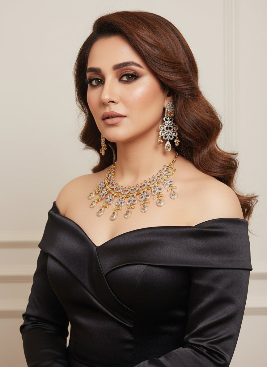 Gold plated necklace set two tones