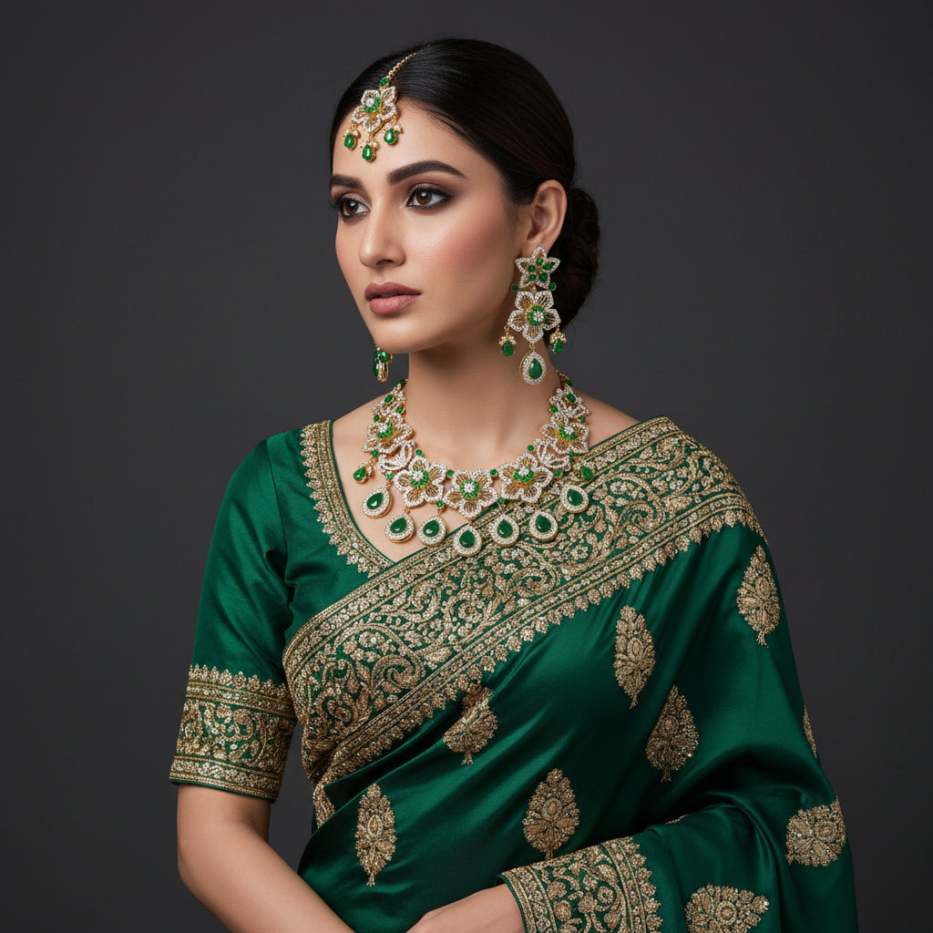 Necklace Emerald Green with CZ Zircons