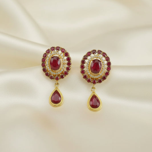 Earstuds in Ruby Colour with CZ Zircons